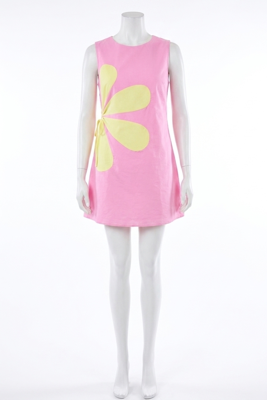 NEW DAY + MOON maggie flower applique dress with cut out detail in pink